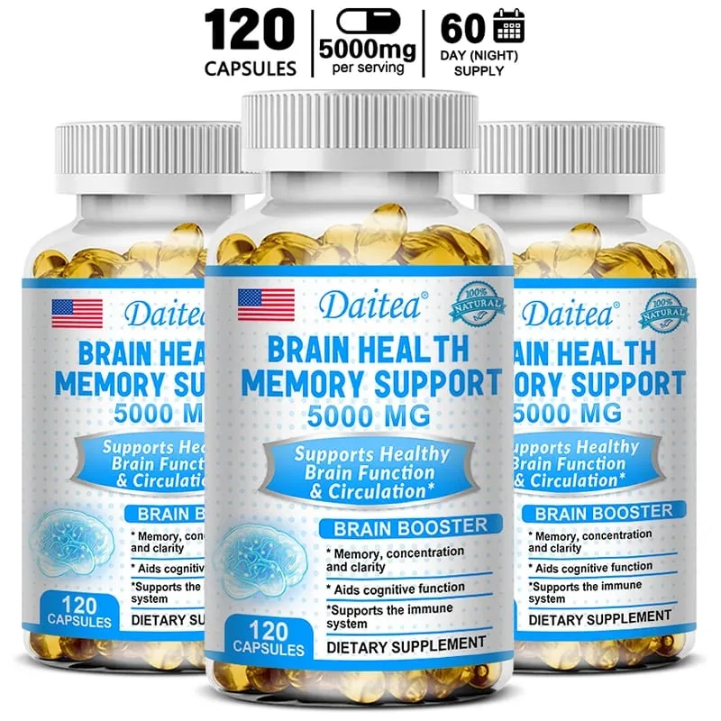 Brain Health Nootropic Capsules 5000mg Boost Memory Focus & Clarity Cognitive Function & Blood Circulation Mental Performance