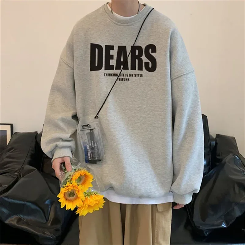 Autumn Men's High Street Letter Print O-Neck Hoodies 2026 Casual Fashion Graphic Long Sleeve Tops Y2K Youthful Basic Sweatshirts