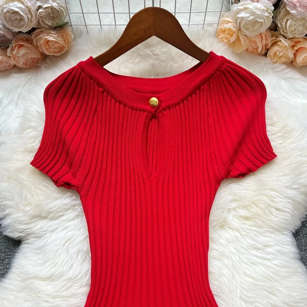 YuooMuoo Korean Fashion A-line Knitted Short Dress 2026 New Y2K Summer Red Black Pleated Party Dress Streetwear Lady Vestidos — image 4