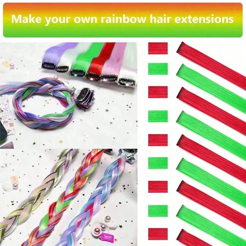Synthetic 10Pcs Colored Party Highlights Clip in Hair Extensions for Girls Multi-colors Straight Hair Hairpieces for Daily Use
