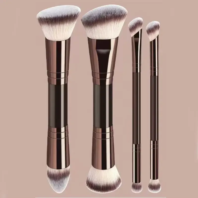 4Pcs Non-shedding Dual Ended Cosmetic Brushes Foundation Blush Concealer Loose Powder Makeup Brush Set