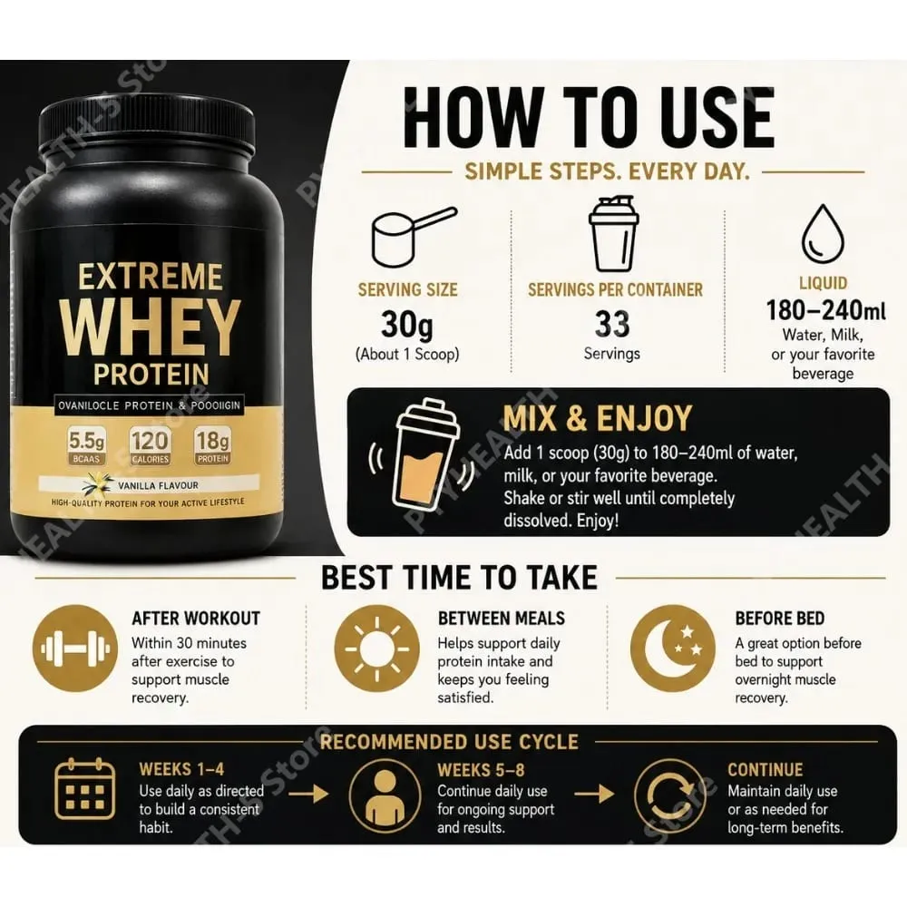 Vanilla Whey Protein Powder 2.2lb 18g Protein 33 Servings Fitness Nutrition Daily Protein Support for Adults