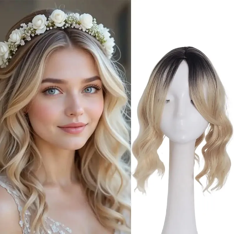 High Quality Synthetic Water Wave Wig Topper Middle Part With Natural Shine Easy To Apply For Quick Volume Boost.