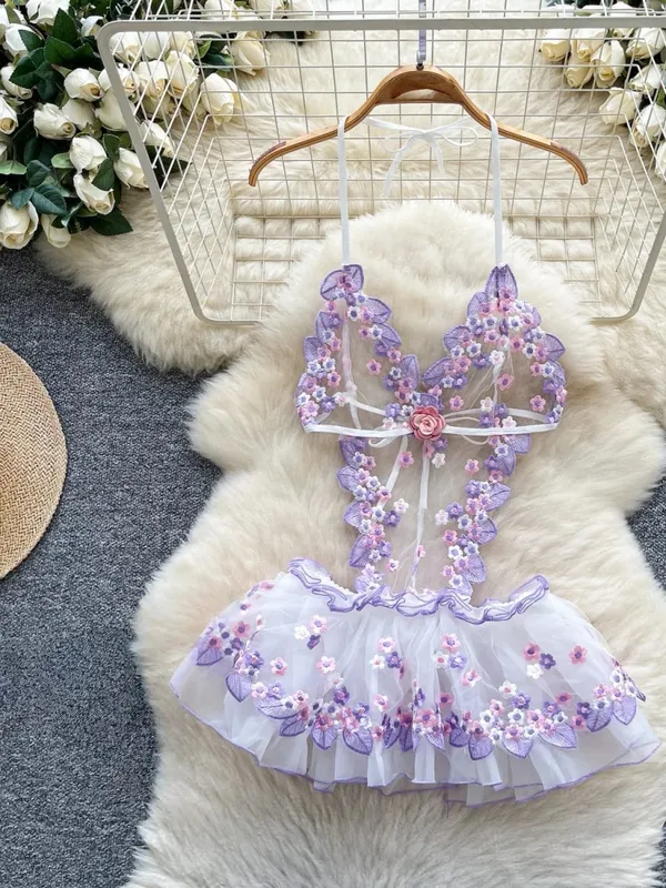 Woman Embroidery Floral Mesh Fashion Sexy Dress Chinese Style Short Sleeve Split Hollow Out Cheongsam New Gauze Sheer Dress