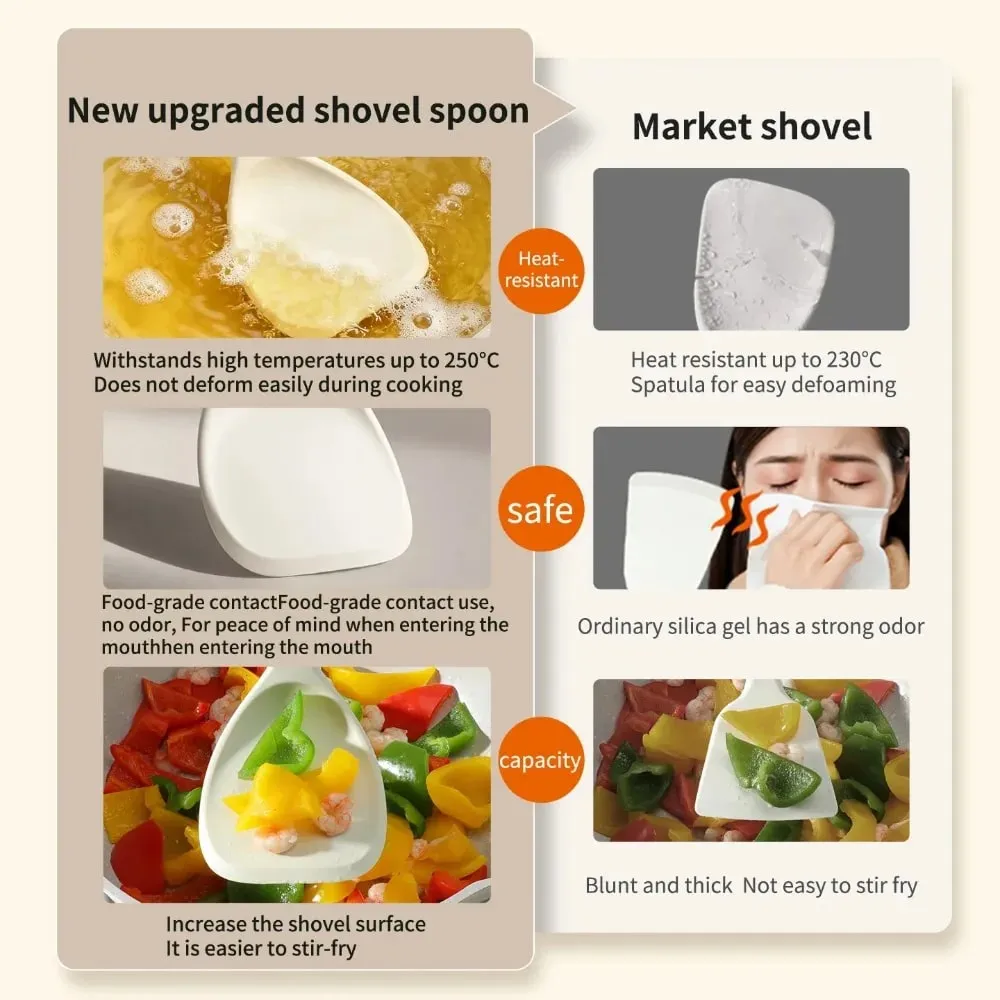 New Improved Kitchen Cooking Utensil 3-Piece Set - Silicone Spatula Rice & Soup Spoon Heat Resistant Non-Stick Cooking Tools