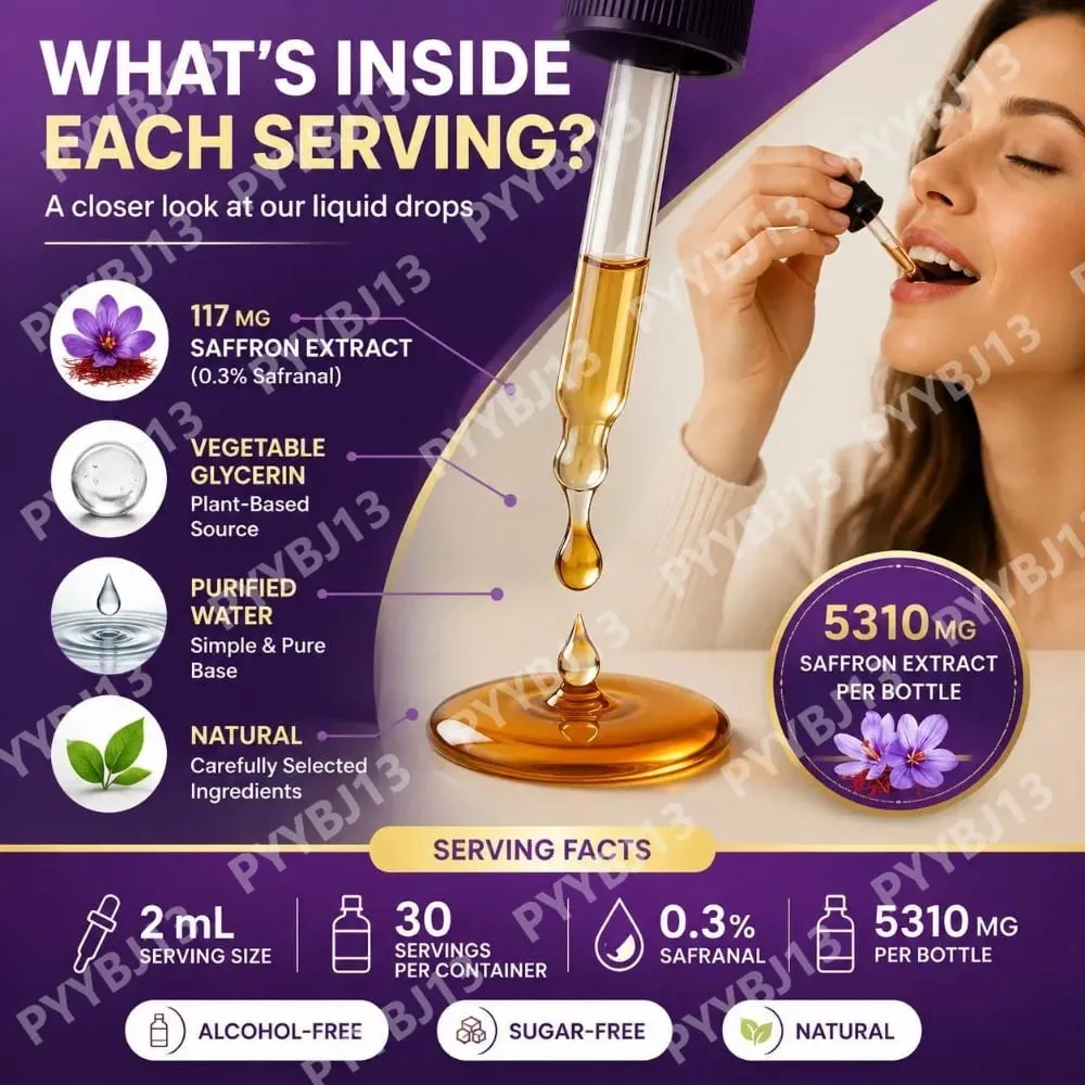 Saffron Extract Liquid Drops 117mg per Serving for Antioxidant Balanced Mood Healthy Sleep & Premenstrual Comfort Support 60ML — image 6