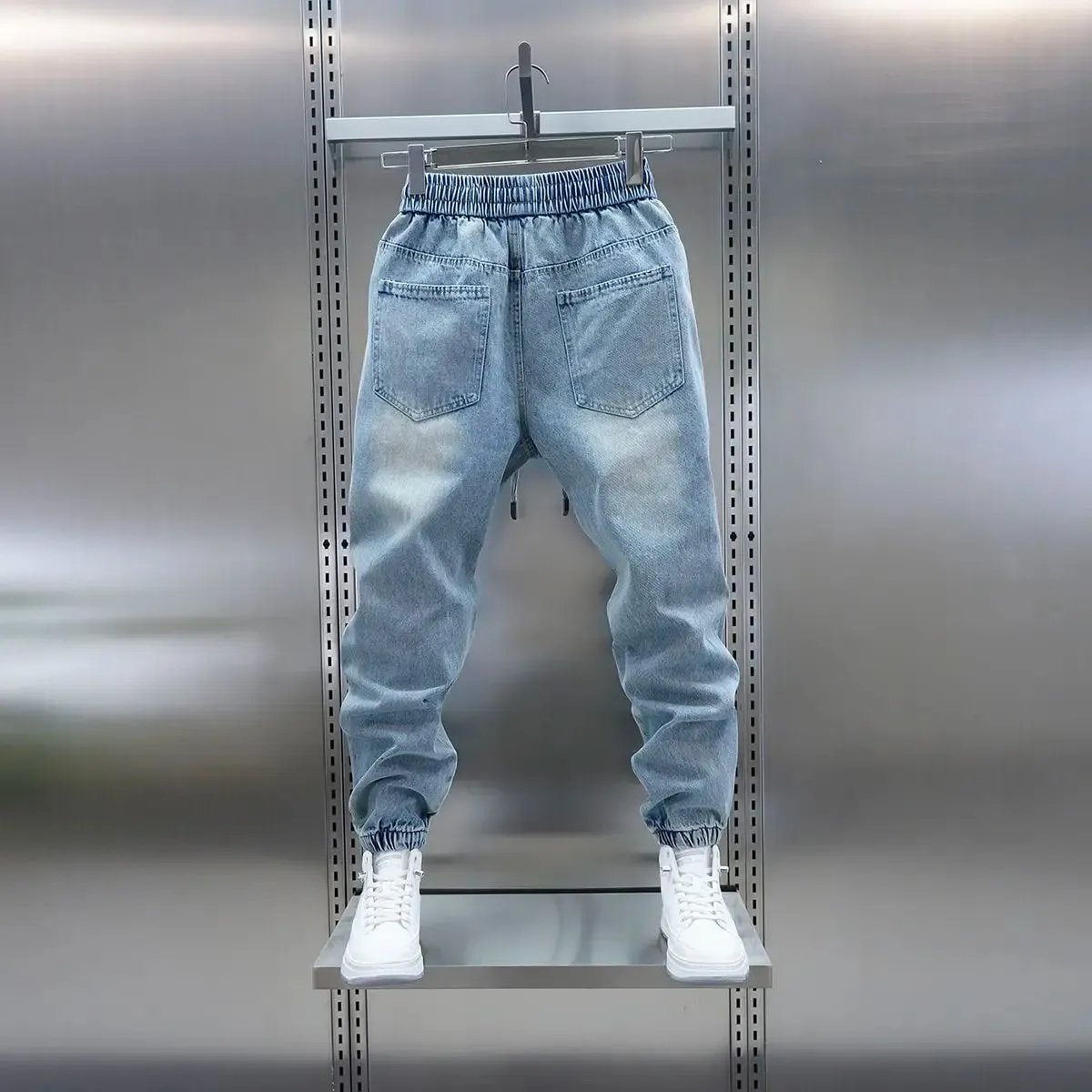 2026 Light Blue Gradient Harem Jeans Outdoor Casual Loose Fit Long Trousers Brand Men's Clothing