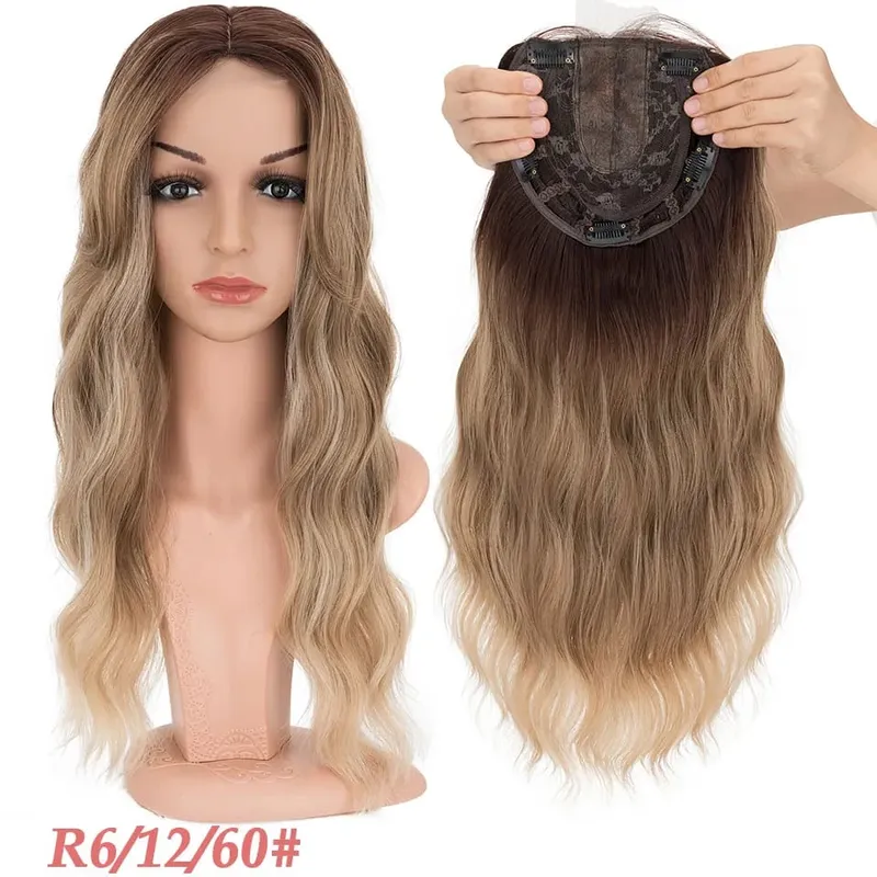 S-noilite Hair Topper 20 Inch Wavy Synthetic Clip-In Topper for Women Natural Looking Voluminous Hairpiece Ombre Blonde Wig