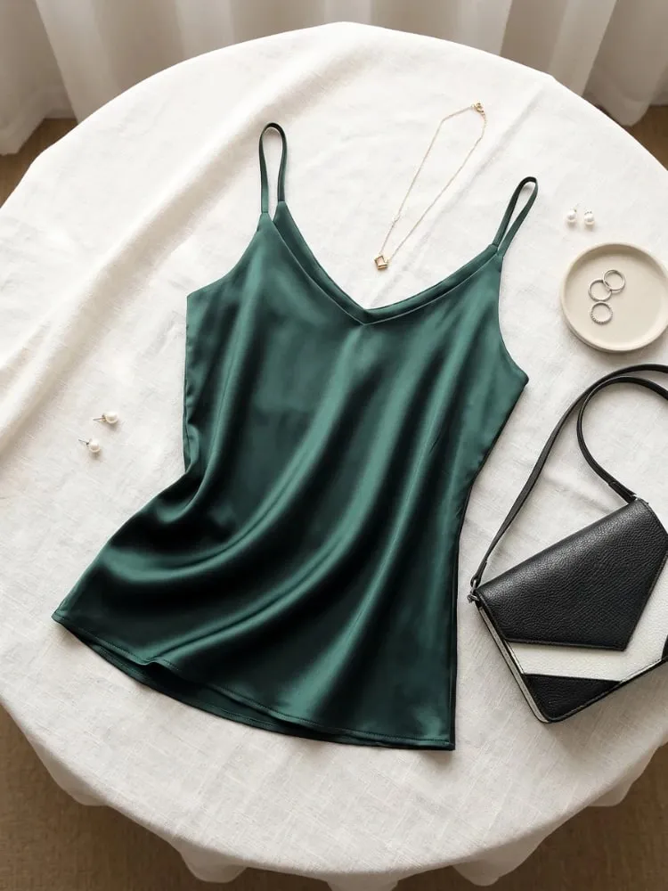 zjaiss Halter V Neck Basic White Cami 2026 Summer Spaghetti Strap Women Tank Top Sleeveless Satin Silk Tops Women'S Camisole