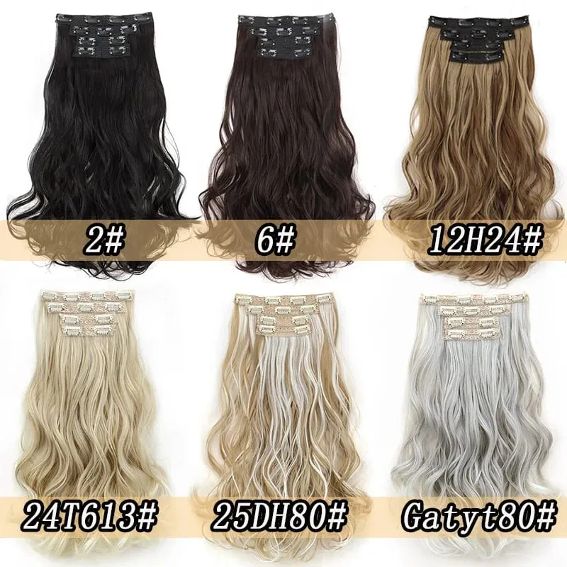 Synthetic 16Inch 11Clips Long Curly Hair Extension Heat Resistant Hair Extension Clips In Ombre Black Brown Blond Women