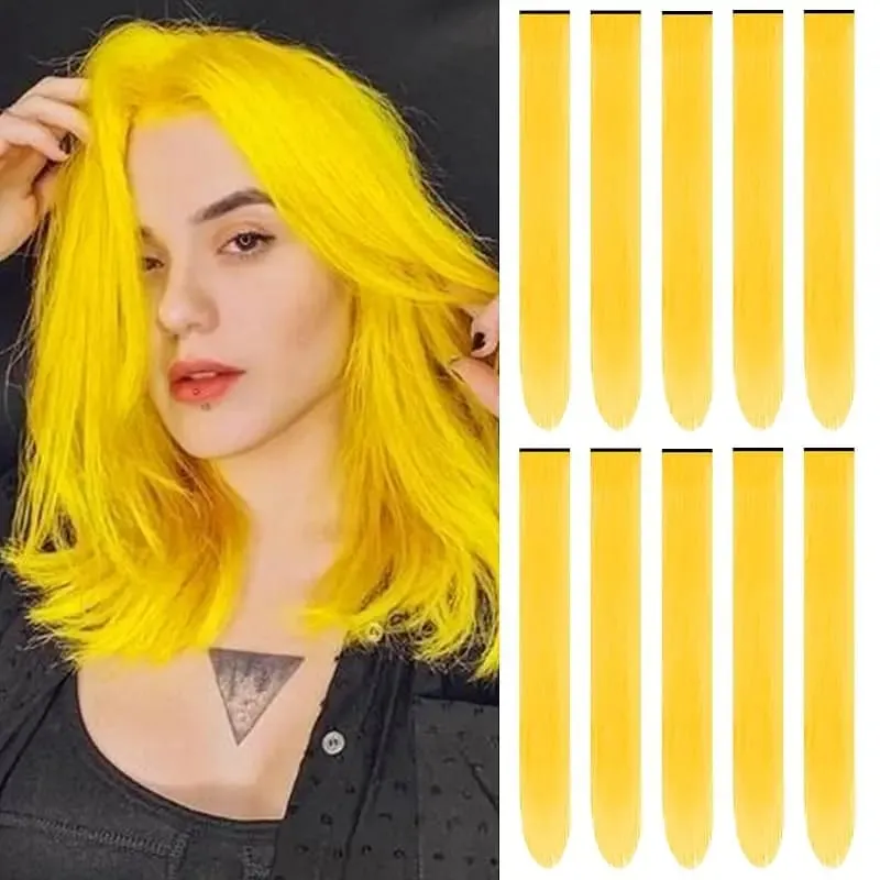 1 5 11 Pçs/lote Grampo em Extensões de Cabelo Multi-Cores Destaques Cabelo Sintético 22 polegada Rainbow Hairpieces para Meninas Mulheres 2030 — image 13
