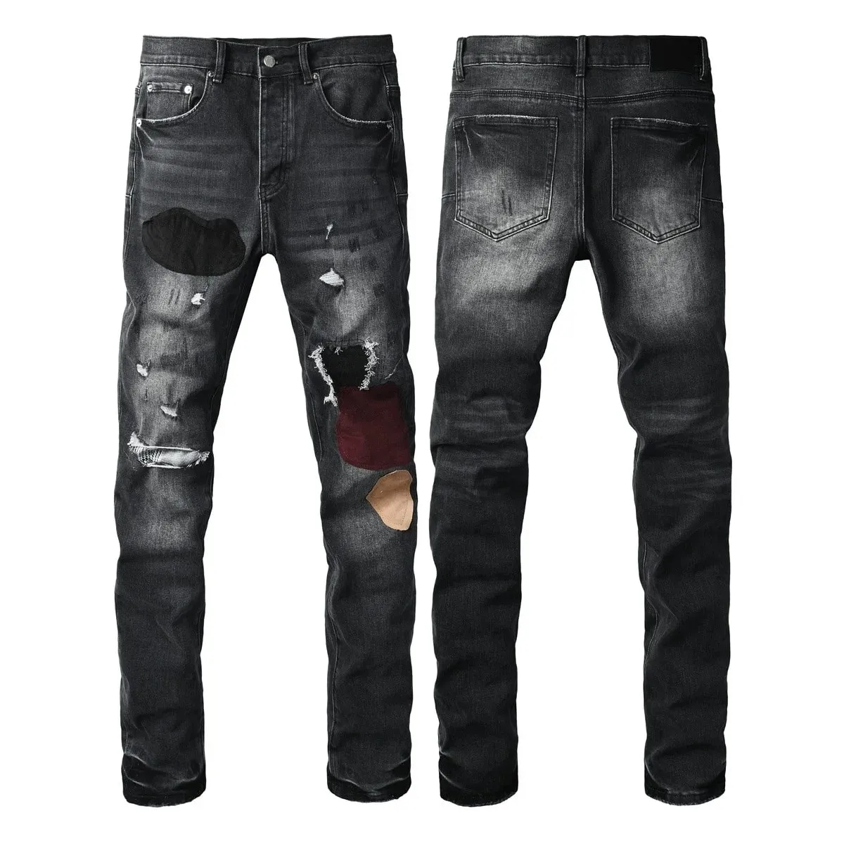 Men Jeans Fashion Americans High street Retro wash multiple styles graffiti print Low Rise Hole Patch Elastic Skinny Jeans pants