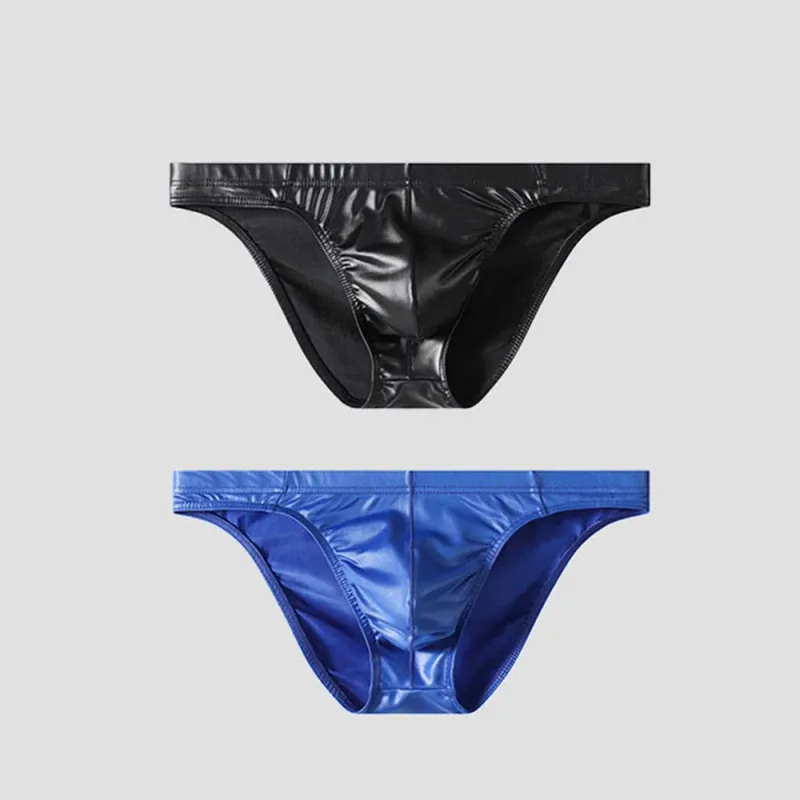 Sexy Briefs Underwear Men Faux Leather Sexy Underwear Briefs Low Waist Bulge Pouch Lingerie Panties Underpant Triangle Pants