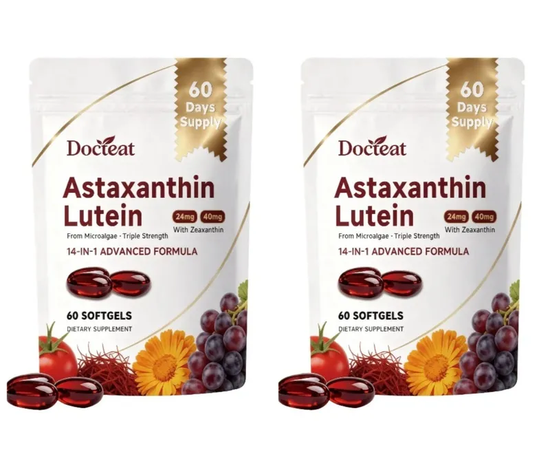 Astaxanthin and Lutein Capsule 60 Count with Grape Seed & Saffron Extract Provide Eye Nutrition Skin and Joint Health Support