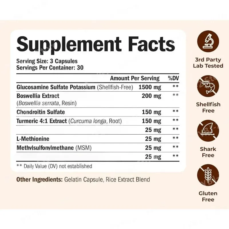 Glucosamine Chondroitin Capsules with Glucosamine Sulfate 1500mg and MSM Support Cartilage Joint Daily Health 90count Per Bottle