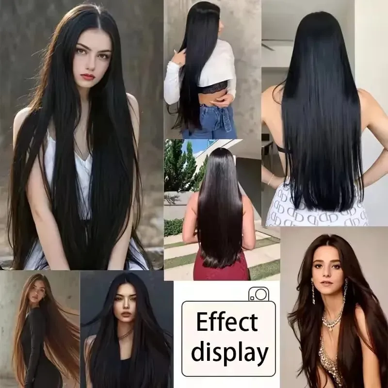 32 Zoll synthetische Haarverlängerung ohne Clips, unsichtbarer Draht, künstlich, natürlich, falsch, lang, glatt, blond, für Frauen