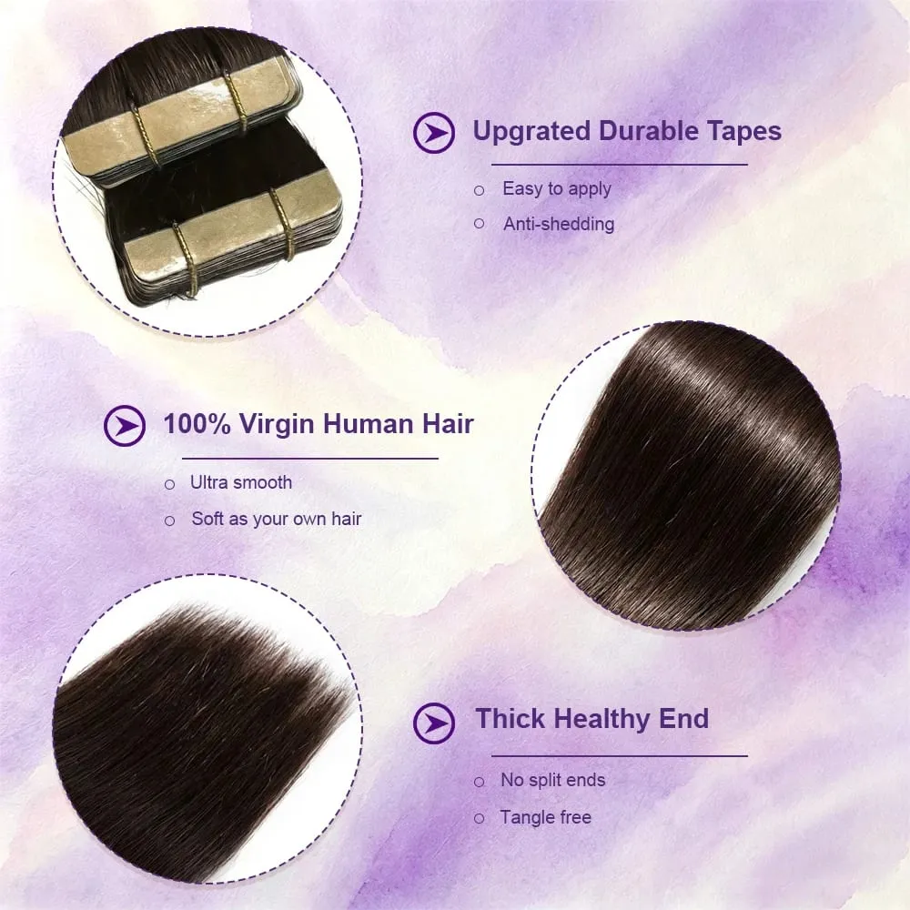 16-22 Inch Tape in Hair Extensions Human Hair Seamless Invisible Remy Hair Extensions Tape ins for Women Brazilian Dark Brown 21Pcs 50g 100% Human Hair