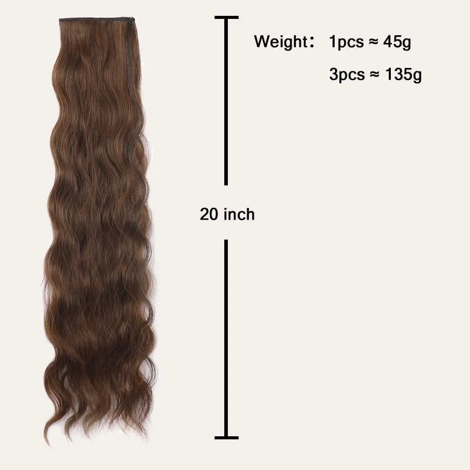 Clip in Hair Extension for Women - 3 Pcs Thick Double Weft Long Wavy Soft Synthetic Blends Well Hair Extension 20inch Dark Brown