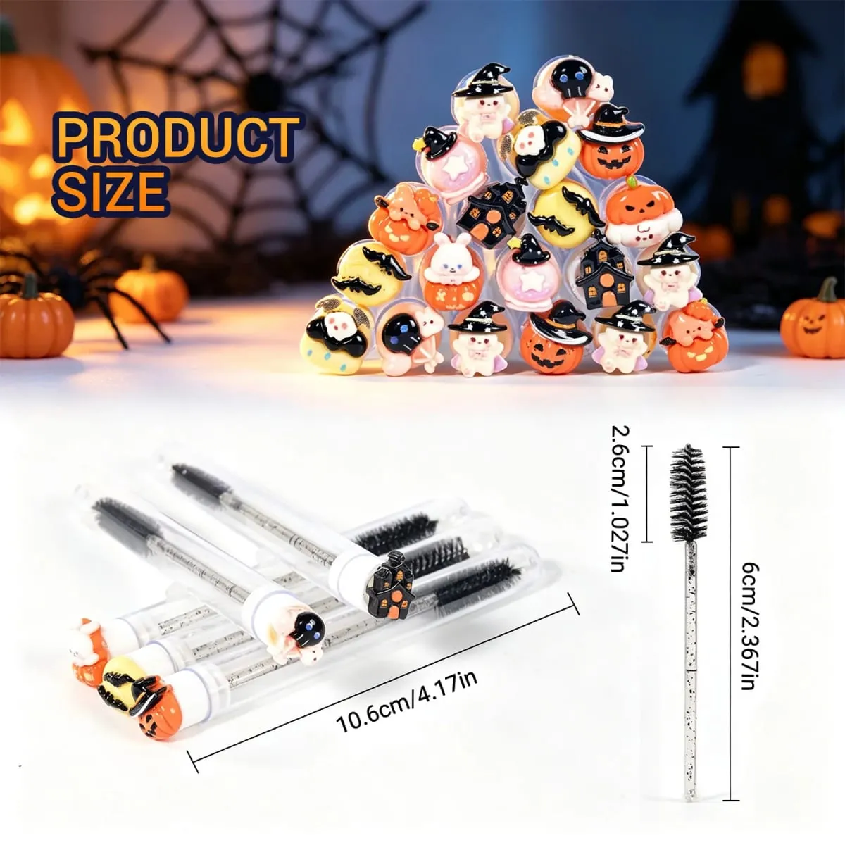 20Pcs Spooky Halloween Eyelash Brush Tube Reusable Mascara Wand Spoolie Lash Extension Tools Eyebrow Makeup Brushes Festive Gift