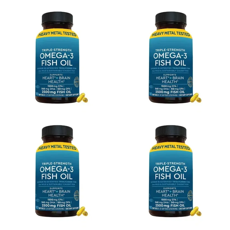 Omega-3 Fish Oil Softgels 2500mg EPA DHA DPA RTG Form 180 Count Non-GMO Gluten Free Daily Wellness Supplement for Adults