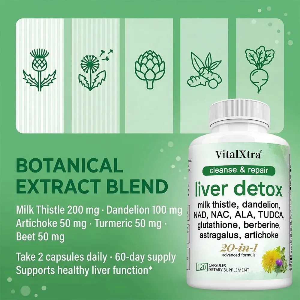 Liver Detox & Repair Capsules with Milk Thistle Dandelion & Turmeric Liver Cleanse Nourishing Antioxidant & Digestion Support