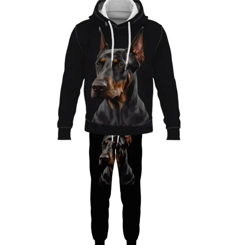Moda animales perro 3D impreso otoño Sudadera con capucha traje hombres sudaderas pantalones de chándal Casual dos piezas conjunto de chándal ropa de hombre