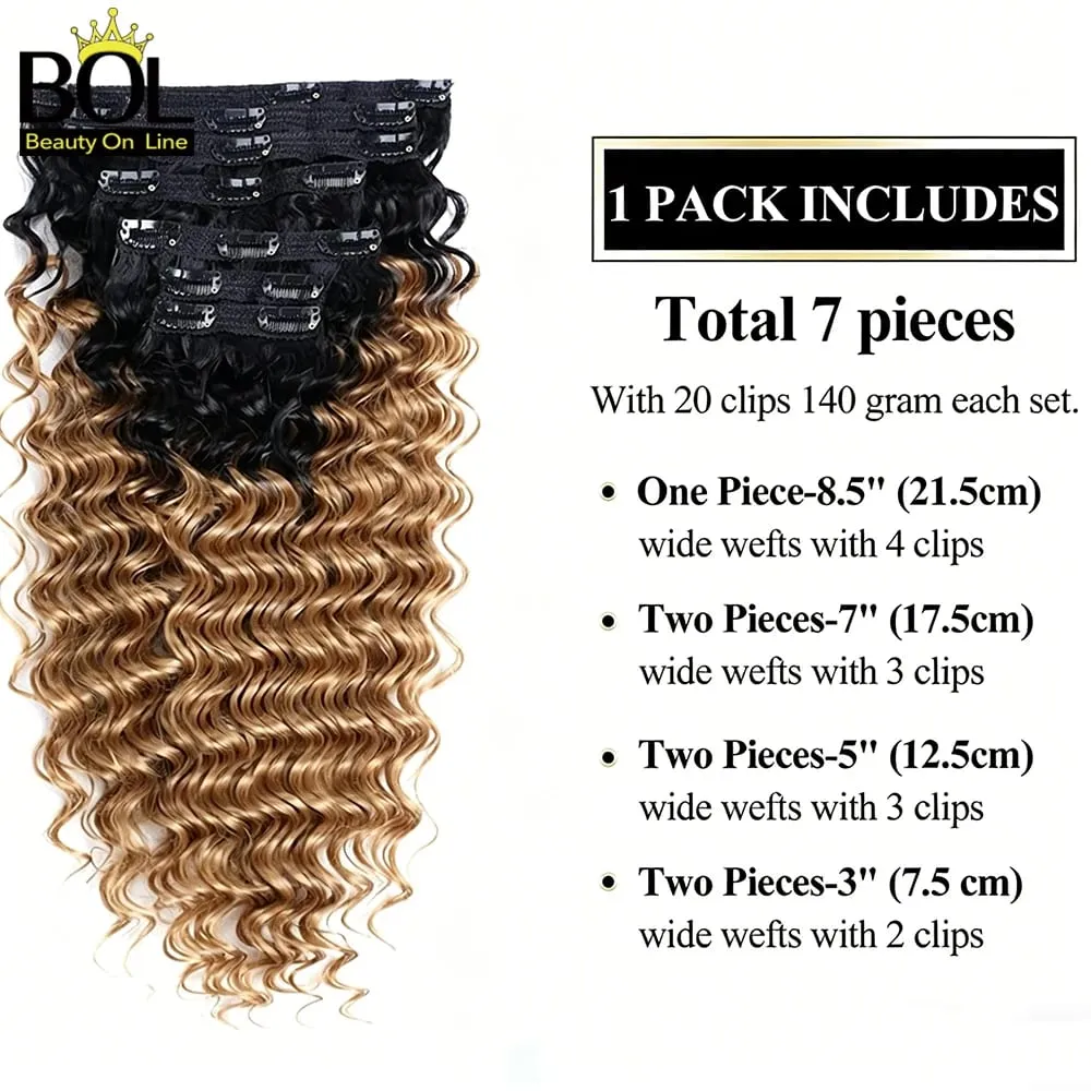 24Inch Synthetic Deep Wave Clip In Hair Extensions 7Pcs/Set 140g Fake Hair Full Head Hairpiece Curly Clip Ins Hair For Women