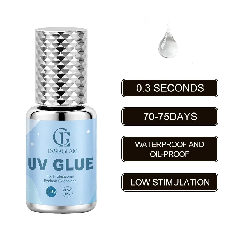 EaseGlam 0.3S UV Eyelash Glue for Lash Extension Low Irritation Strong UV Lash Glue for Makeup Black Purple Led Adhesive 4 Color
