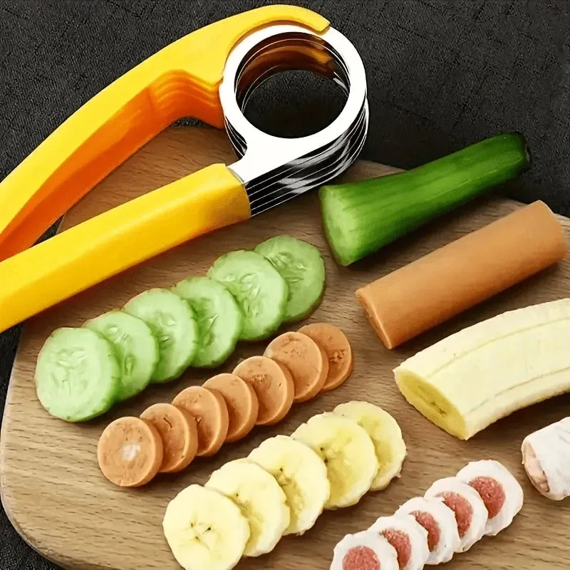 1pc Stainless Steel Manual Slicer - Food-Safe Easy-to-Use Round Blade for Bananas Cucumbers & More - Durable Kitchenware