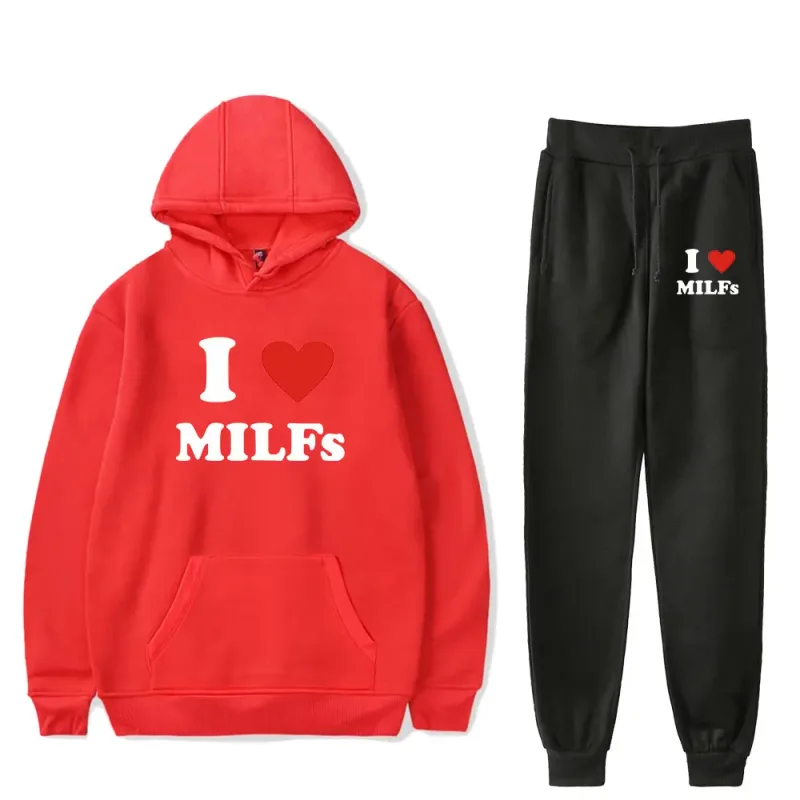 Comfortable Mother's Day I Love MILFs Print Sweatshirt Sweatpants Suit Women's Hoodies+Trousers Suit Girls 2 Piece Set Clothes