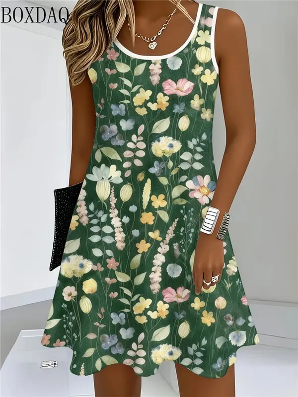 2026 Summer Women's Dress Casual Sleeveless Round Neck Floral Print Loose Dresses — image 3