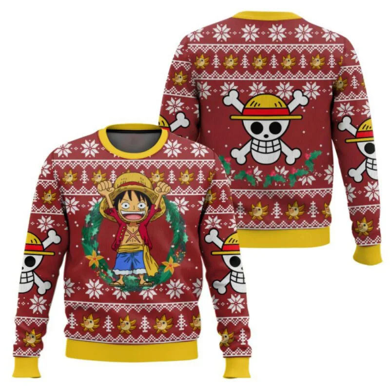 New sweater, Japanese anime, Luffy, Robin, Bandai, One Piece, 3D hoodie, Christmas sweatshirt, men's round-neck T-shirt