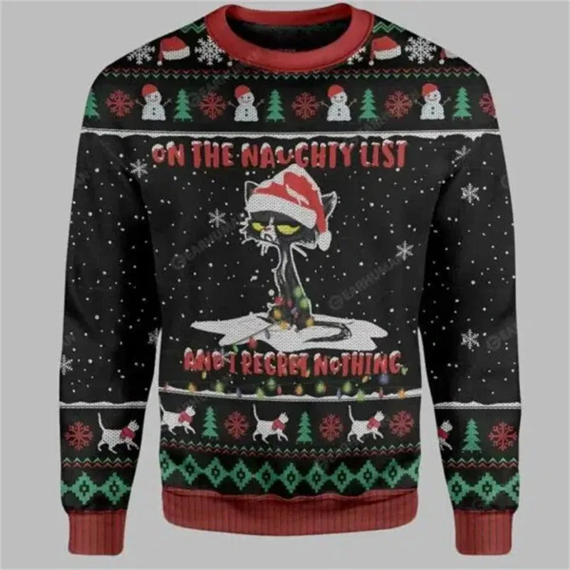 2025 Funny Cat Pattern Ugly Christmas Sweater For Men Fashion Autumn Crewneck 3D Printed Sweatshirt Loose Streetwear Pullovers