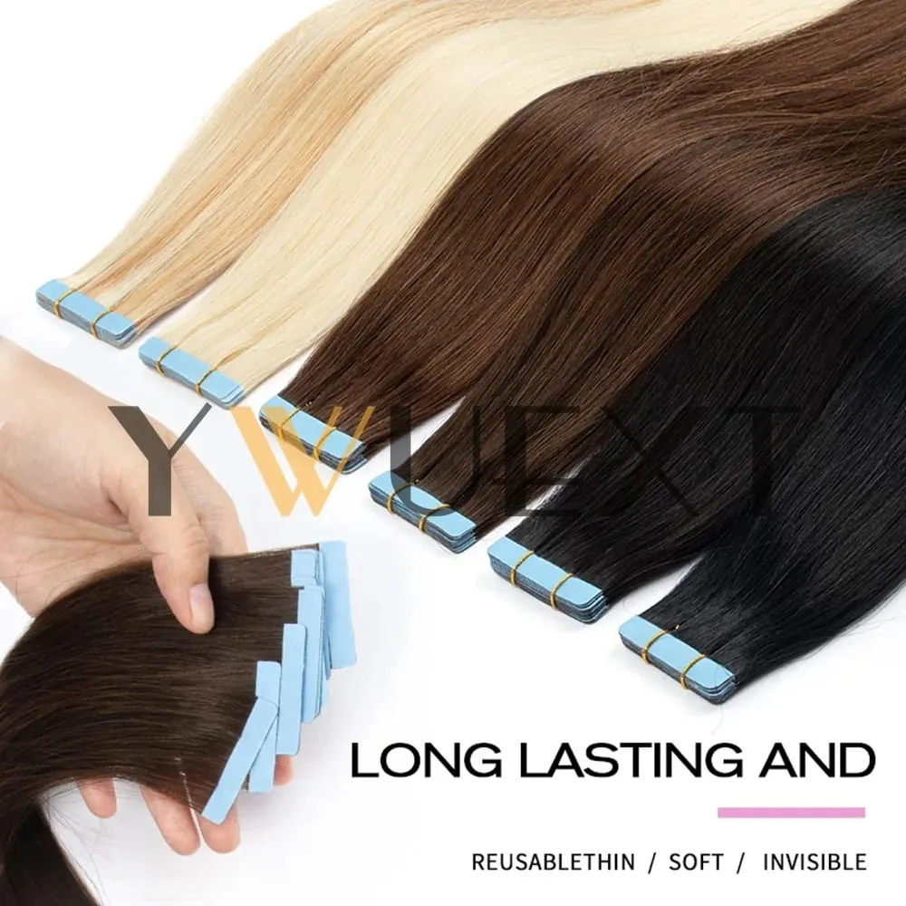 30G Tape in Human Hair Extensions 12-20 Inches Seamless PU Skin Weft Tape Hair Natural Straight 20pcs/pack Tape Glue 9 Colors Available