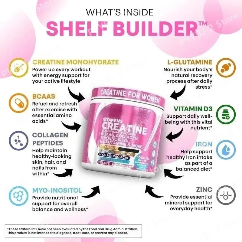 Woman Creatine Powder 300g Contain Creatine Monohydrate BCAA & Amino Acids for Daily Health Nutrition and Workout Support