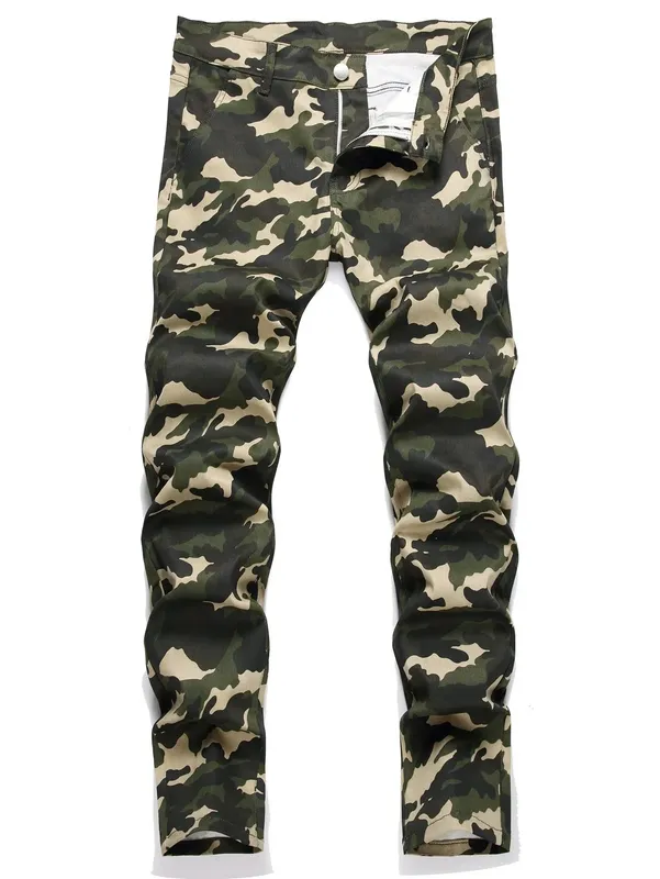 Kakan Slim Slim Fit Pie pequeño empalmado Bi-color Jeans europeos y americanos nuevos pantalones vaqueros de pierna recta K021-1266 para hombres
