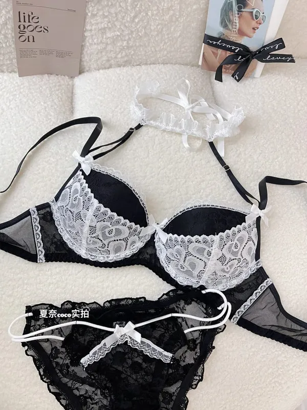 Ladies Halter Neck Lace Bra Detachable Bow Design Underwire Push Up Brassiere Side Breast Collection Daily Intimates Lingerie