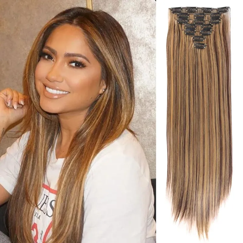 Synthetic 7 Pieces/Set 22 Inch Straight Hair Extensions Clip-In Extensions Christmas Halloween Hair Extensions