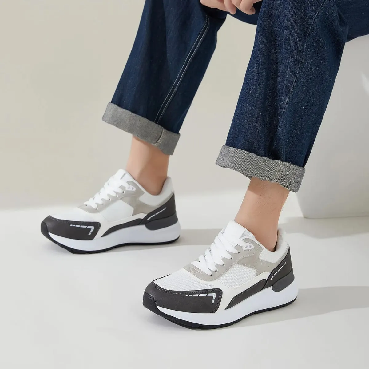 Desai Men's 2026 Autumn Retro Running PU Leather Mesh Sneakers Comfort Lace-up For Daily Commute Outdoor Casual Sneakers Wear