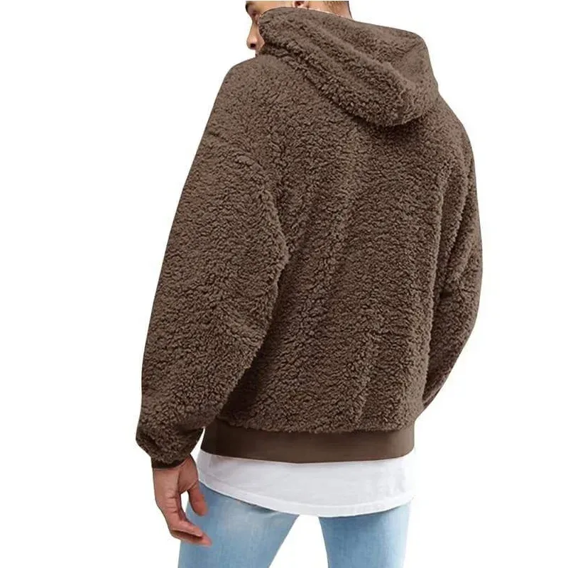 2026 Autumn Winter Men's Tops Plush Hooded Sweater Fashion Solid Warm Hoodies Y2K Streetwear in Hooded Sweatshirts Mens Clothes