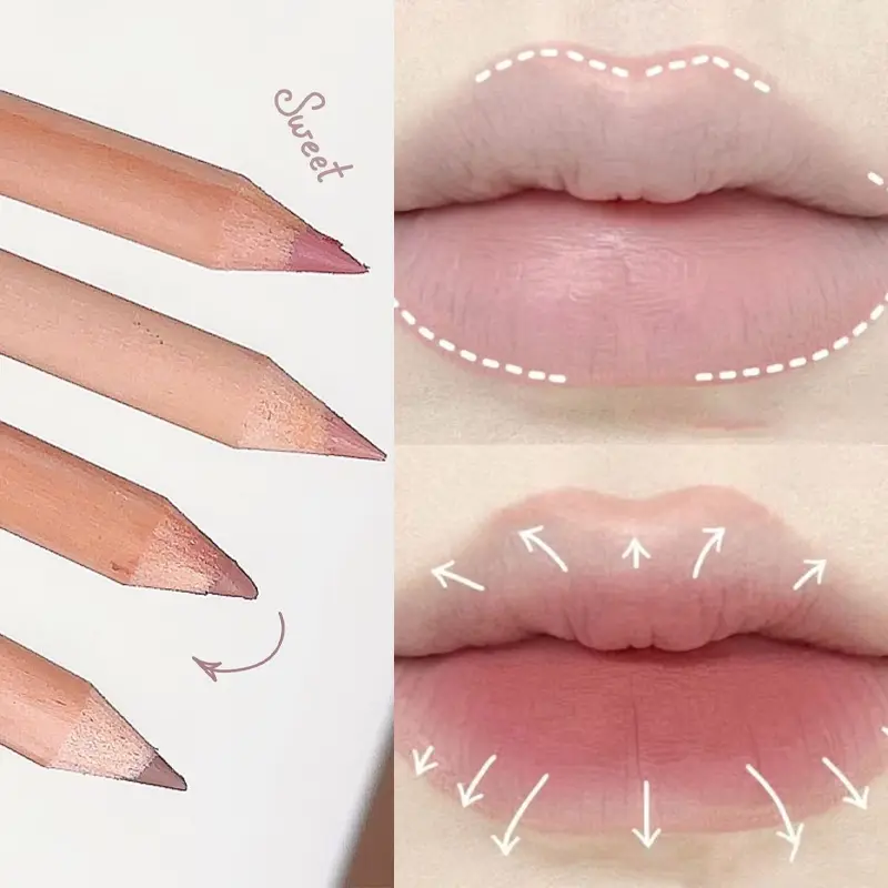 Wooden Matte Lip Liner Pencil Long Lasting Waterproof Nude Low Saturation Lip Pencil Natural Contour Lip Makeup for Beginners