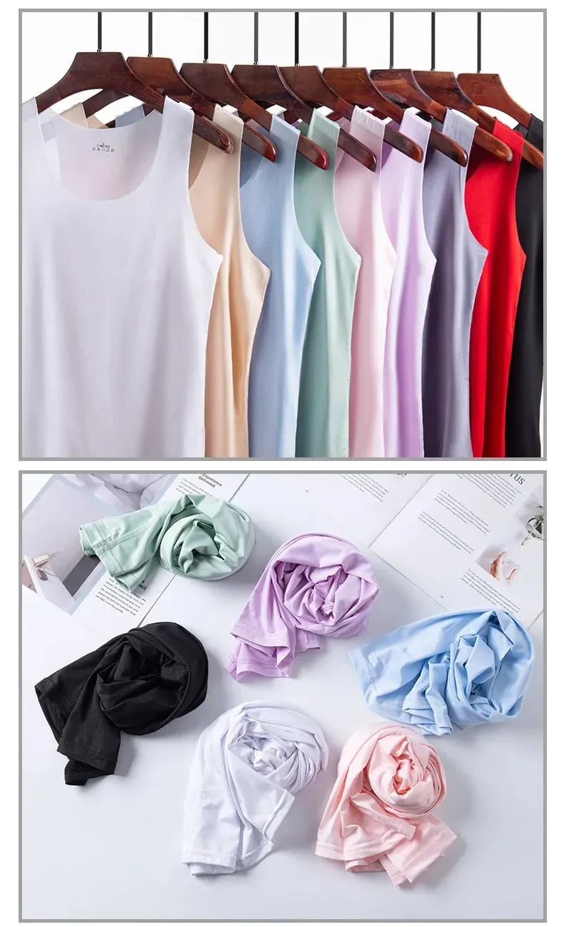 Summer Women Tank Tops Ice Silk Seamless Vest Female Thin Breathable Sleeveless Shirts Slim Camisoles Undershirts Black M-4XL