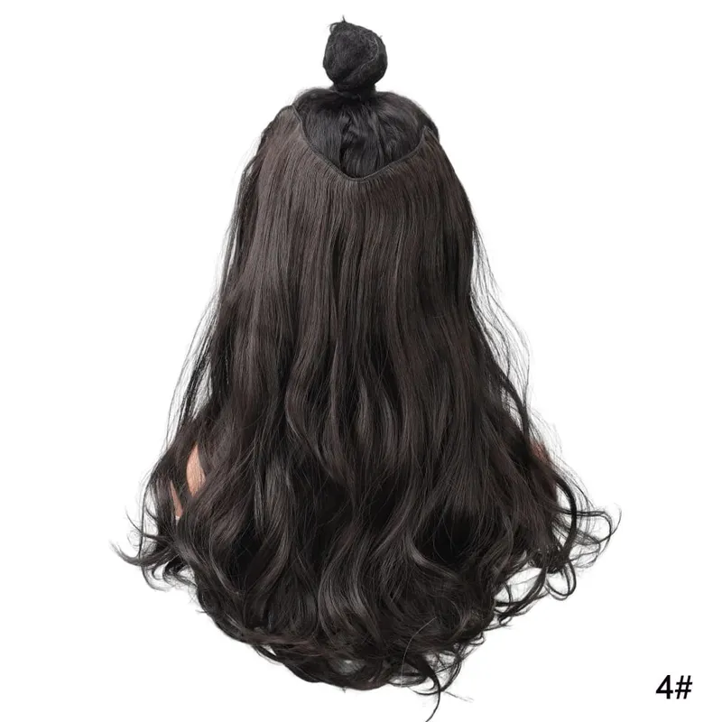 20/24Inch Synthetic Long Culry Hair Extension V-shaped One Piece Fluffy Invisible Hair Black Brown Hairpiece for Women