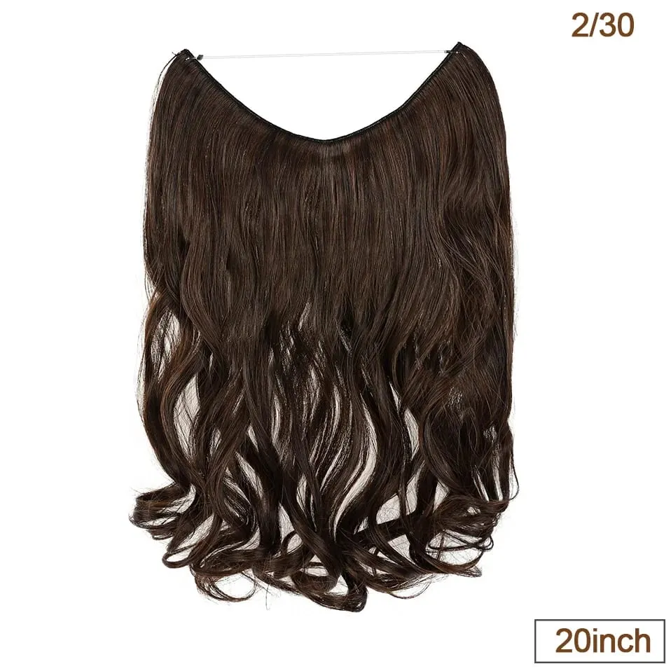 Synthetic Invisible Wire Hair Extensions Transparent Wire AdjustableLong Wavy Curly Secret Hairpiece 20 Inch for Women