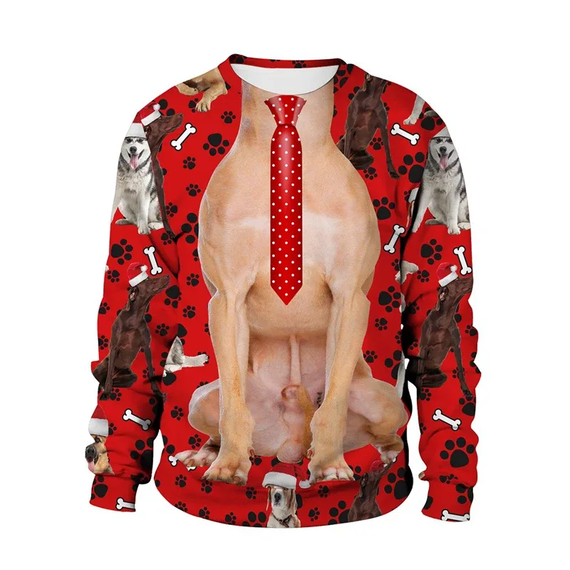 Funny 2026 Ugly Christmas Sweater For Men Women New Xmas Cat Dog Pattern Sweatshirt Festival Party Crew Neck Pullover Hoodies