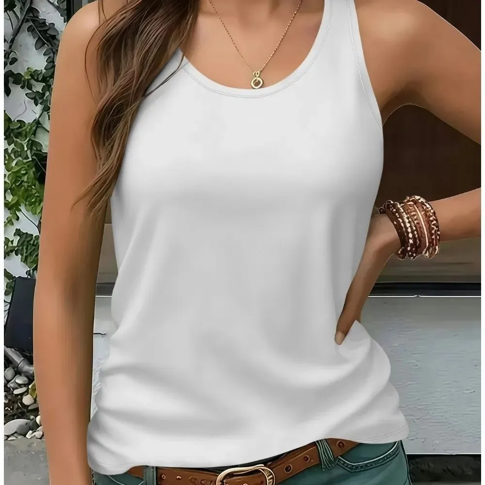 Fashion Sleeveless Women's Tank Top Quick Dry Breathable Casual Camisole Round Neck Solid Color Vest Top Spring Summer