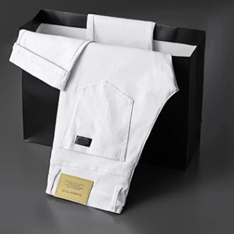 Pantaloni di jeans elasticizzati casual da lavoro dritti alla moda Pantaloni di marca maschile 5 colori Taglie forti Abbigliamento da uomo Jeans slim 28-44