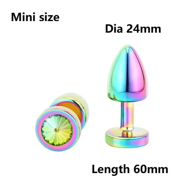 Perline anali in metallo di piccole dimensioni Butt Plug Mini Arcobaleno Butt plug in oro rosa Gioielli in cristallo Trainer Dildo anale Masturbazione Giocattolo del sesso