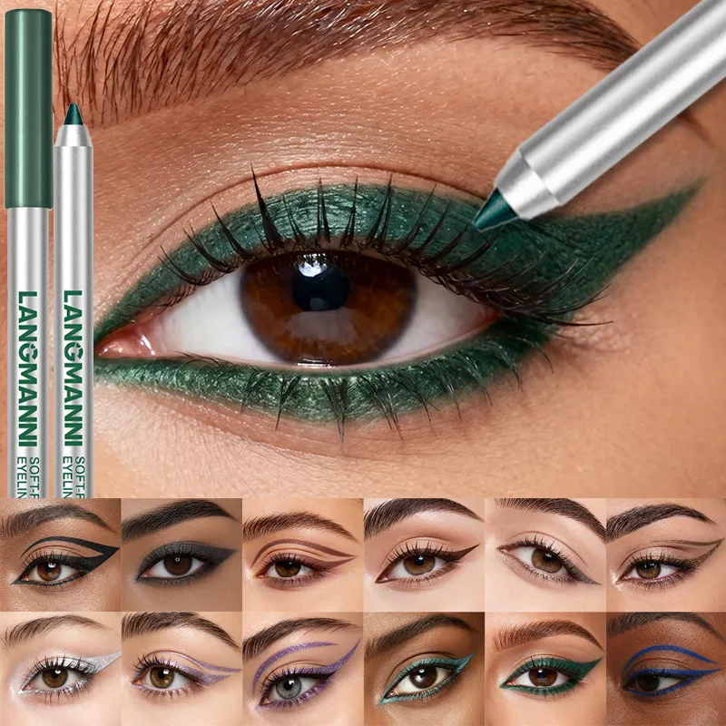 Pearlescent Green Eyeliner Pencil 12 Color Smooth Eye Pigment Glitter Eye Liner Eyeshadow Pen Long-Lasting Waterproof Eye Makeup