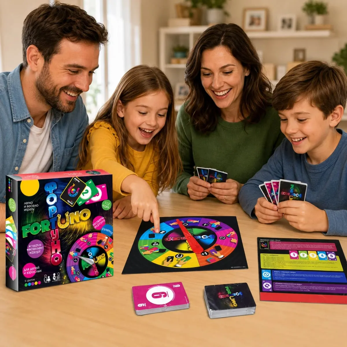 Fortuno Spin Wheel kártyatársasjáték Színegyeztetési stratégia Családi Gyerekek Felnőtt Buli Utazás Orosz változat